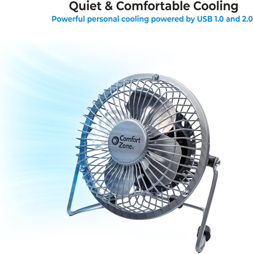 Comfort Zone Mini USB Desk Fan with 360-Degree Adjustable Tilt, Dual Powered (US - Picture 8 of 12