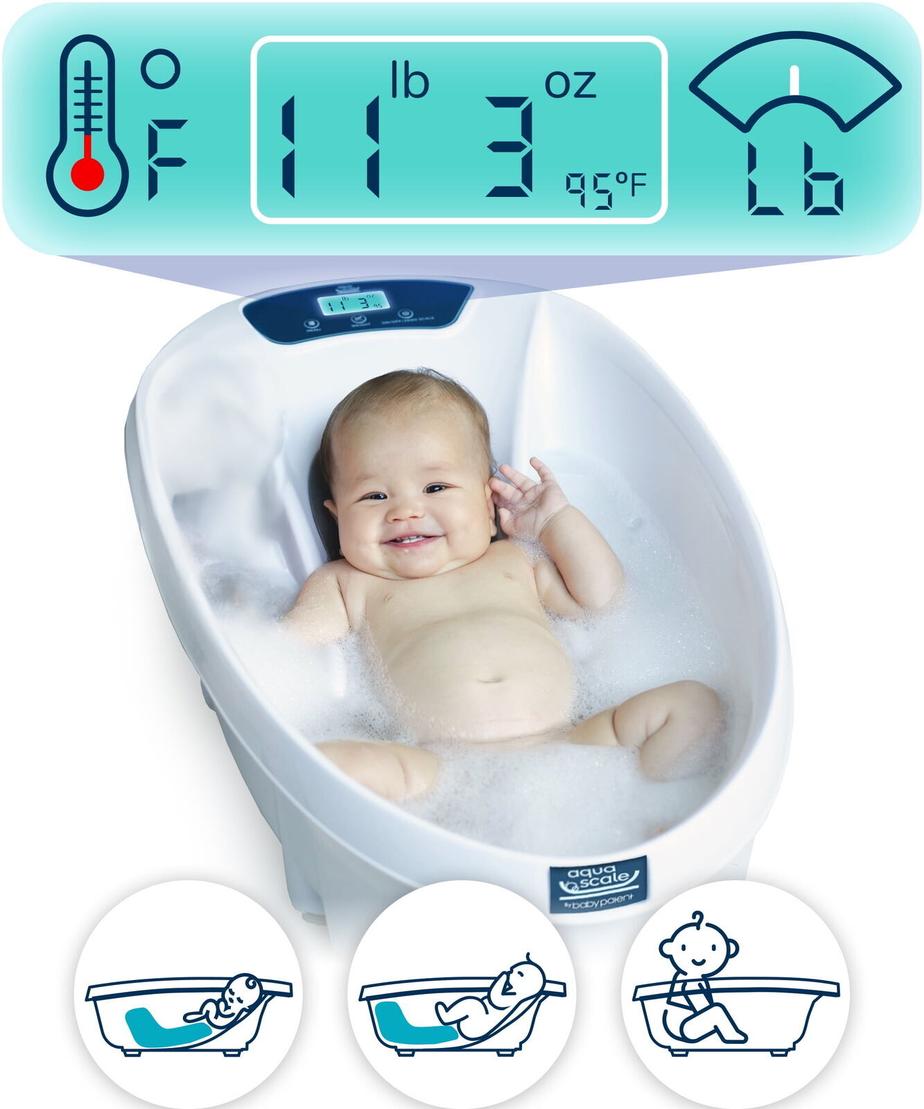 3-in-1 Digital Scale Water Thermometer and Infant Tub Removable Anti-slip Pad US