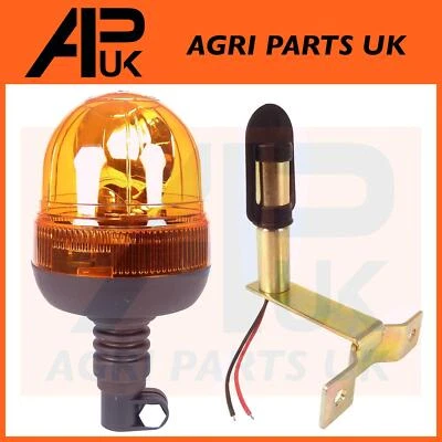 APUK Flashing Amber Beacon Tractor Warning Light & 90 Degree DIN Curved Pole Mount