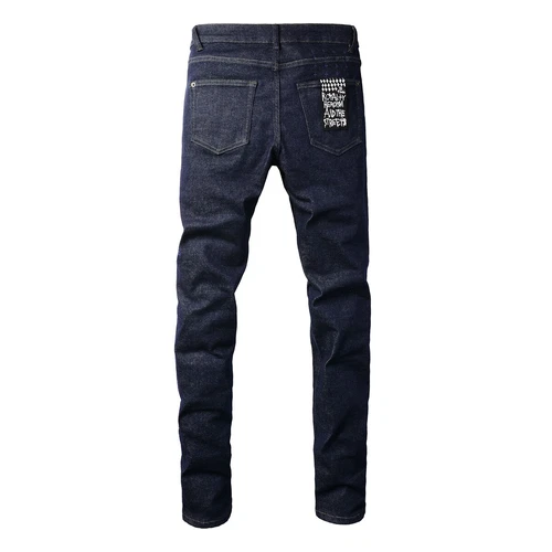 NUEVO KSUBI Pantalones de mezclilla para hombre Soild azul oscuro de moda de calle alta talla 28-38 - Imagen 4 de 11