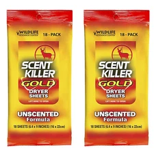 Wildlife Research Scent Killer Gold Dryer Sheets  Unscented 36 Pack #01280x2