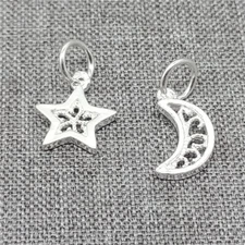 8pcs of 925 Sterling Silver Shiny Small Star Moon Celetial Charms