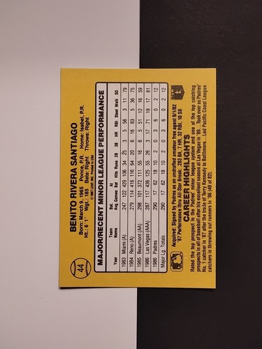1987 Donruss The Rookies - Benito Santiago #44 - Bild 4 von 4