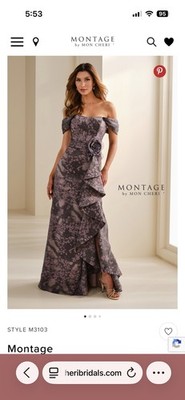 MONTAGE BY MON CHERI GOWN M3103 Eggplant Lightweight Brocade Gown Sz 18 