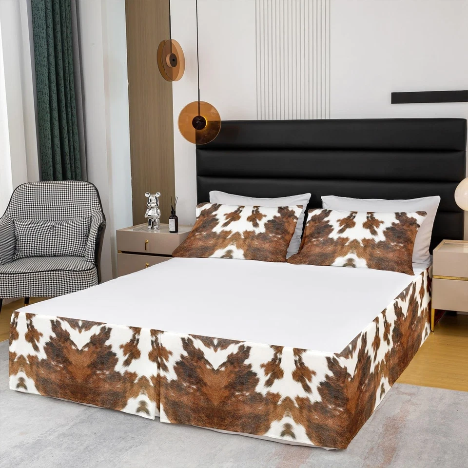 Falda de cama con estampado de vaca tamaño doble 15 pulgadas caída patrón de piel de animal cama de microfibra... Foto 3 de 4
