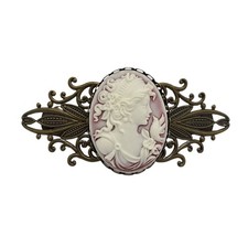 Vintage Cameo Lady with Bird Purple Hair Barrette.