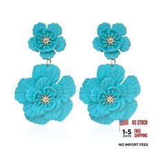 Bohemian Daisy Flower Matte Floral Petal Drop Dangle Earrings Layered Green