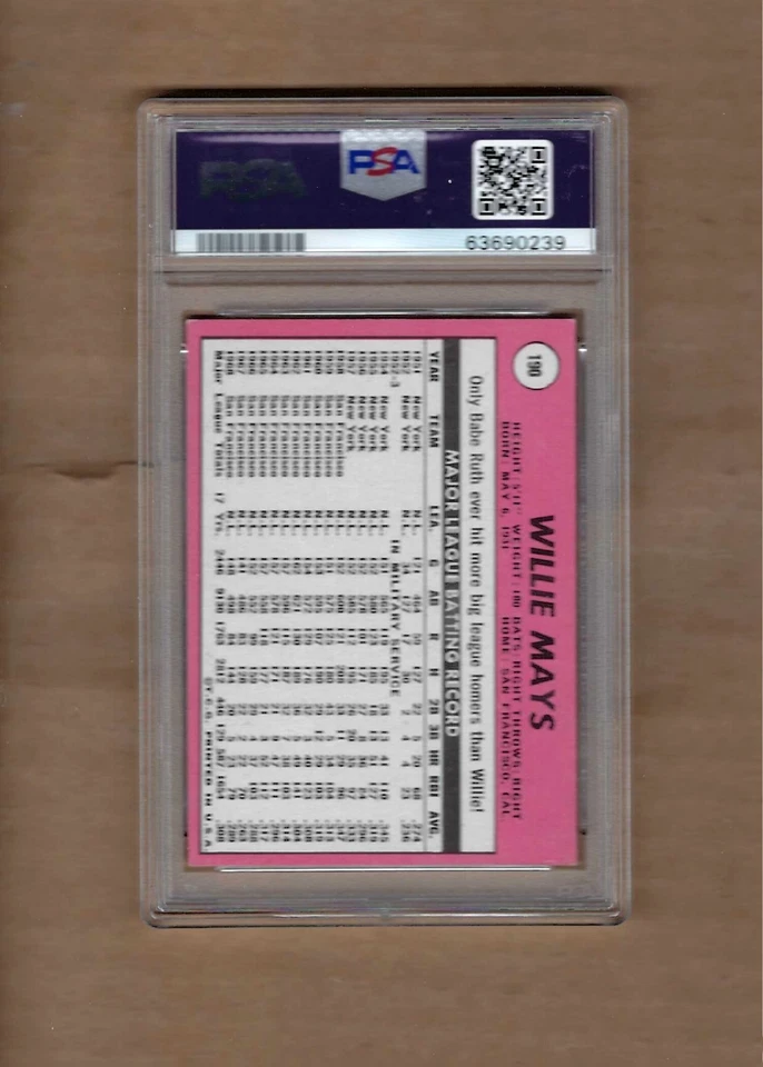 1969  TOPPS  WILLIE  MAYS  #  190   PSA  7 - Image 2 of 2