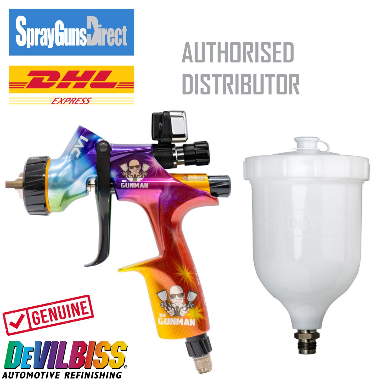 DeVilbiss DV1 GUNMAN Clearcoat DIGITAL Spray Gun - 1.2mm & 1.3mm, 2 Tip ...