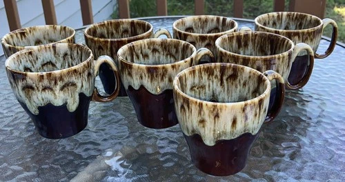 Vintage Canonsburg Brown Drip Glaze Coffee Mug USA Pottery Lot Set Of 8 A