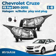 Halogen Headlight For 2011-2015 Chevy Cruze Headlamp With Bulb Black Left Right