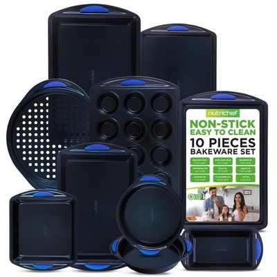 NutriChef Deluxe Carbon Non-stick Steel Bakeware Set, With Blue Silicone Handles