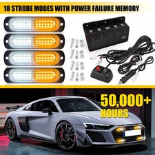 4PCS LED White Amber Flash Lights Set 12-24V Vehicle Emergency Lamp Bar Front