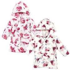 Unisex Baby 2Pc Plush Animal Face Bathrobe, Rose Floral, 0-9 Months