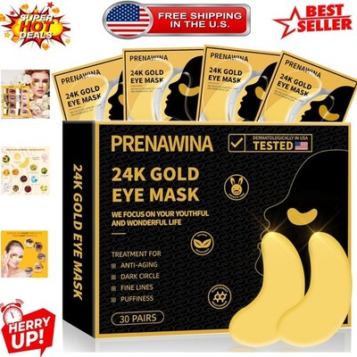 Hydrating Eye Gel Pads with Collagen - 30 Pairs of 24K Gold Masks for Tired Eyes