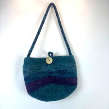 Handmade Felted Wool Shoulder Bag With Button Closure In Teal  Purple Gradient