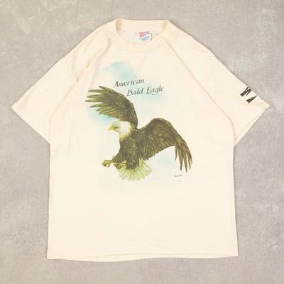 Hanes Vintage 90s American Bald Eagle Graphic T-Shirt XL Herren Creme Natur