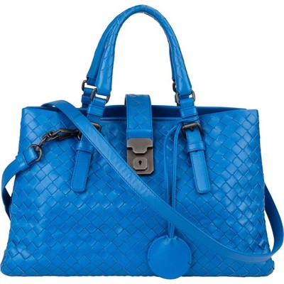 Bottega Veneta Blue Intrecciato Leather Roma Handbag Tasche