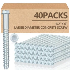 40 Pack 1/2" x 6" Concrete Screw Anchor Galvanized Large Diameter Heavy Duty ...
