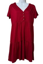 Knox Rose Women Dress Size Medium Red Tiered Short Sleeve Bohemian Hippie Casual