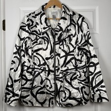 Chico  s Jacket Black And White Abstract Shiny Satin Chico  s Size 2 - US M/12