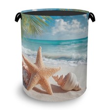 Starfish Shells Laundry Basket,Beach Oxford Cloth Laundry Hamper with Handle ...
