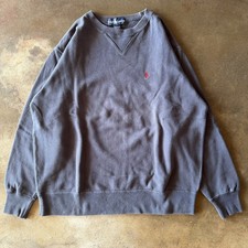 Y2K Vintage Polo Ralph Lauren Mens L Blue Neck Long Sleeve Pullover Sweatshirt