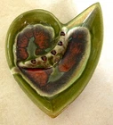 VTG 1960's Red Wing Pottery Green Orange Heart Shape Drip Glaze Ashtray #873 USA