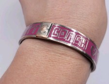 Coach Poppy Pink Enamel Bangle Bracelet   Sil...