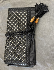 Black Studded Zip Clutch Bag, Braided Strap, ...