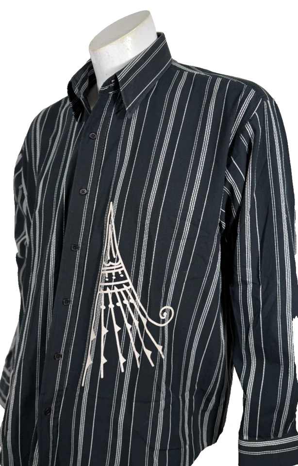 Manzini 设计师黑色条纹长袖衬衫尺寸 2XL 棉混纺 * 垃圾摇滚 — 第 3/4 张图片