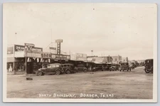 North Broadway Borger Texas c1930s Cars Hardware Drug Store RPPC Postcard Real