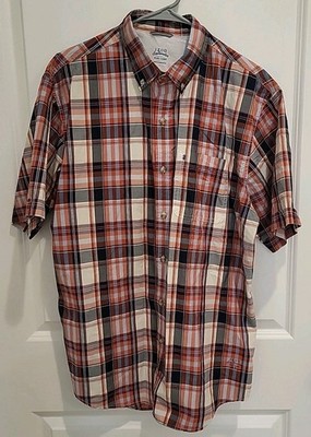 IZOD Saltwater Mens Sz Large Short-Sleeve Button Down Shirt Pocket Orange Blue 