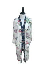 Time and Tru Women's L Large Open Front Kimono Top 3/4 Sleeves Sheer Floral Boho