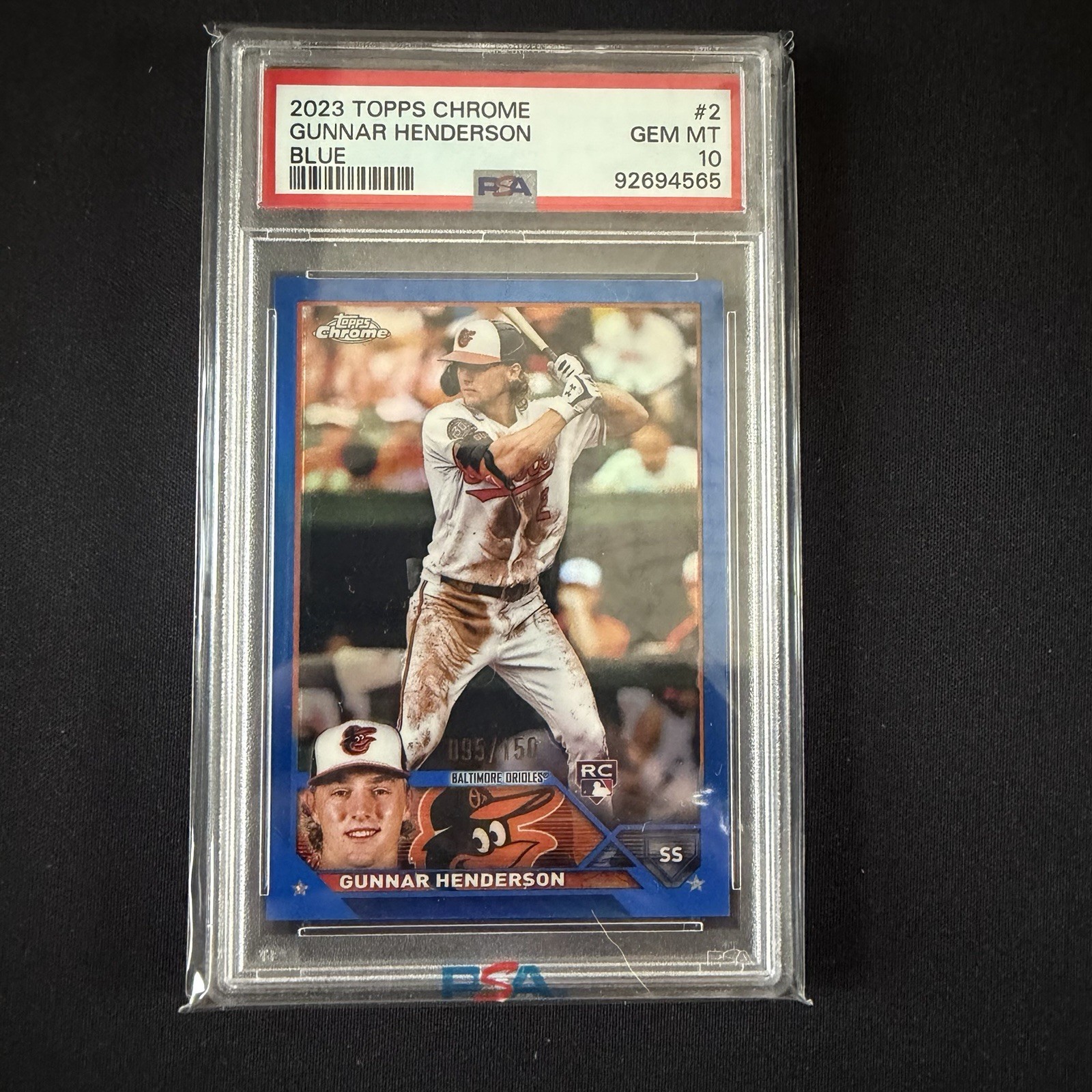 2023 Topps Chrome Gunnar Henderson Rookie #2 Blue Refractor /150 PSA 10