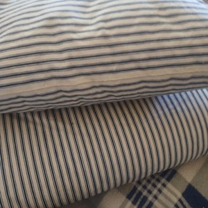 Pair 1940's Feather Tick Pillows AAFA Herringbone Weave Heavy Country Farmhouse