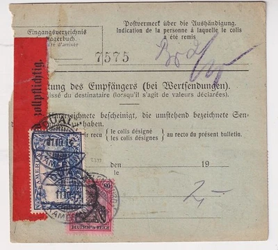 DR, Kamerun, 2 M Lagergebühr auf Paketkarte Flensburg - Duala 1913, Fotoattest - Bild 1 von 4
