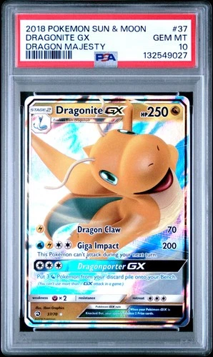 2018 POKEMON SUN & MOON DRAGON MAJESTY #37 DRAGONITE GX PSA 10
