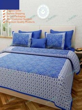 Gift Pure Cotton Blue For Occasion 90x100 In Double Bed Sheet With 2 Pillow Cove