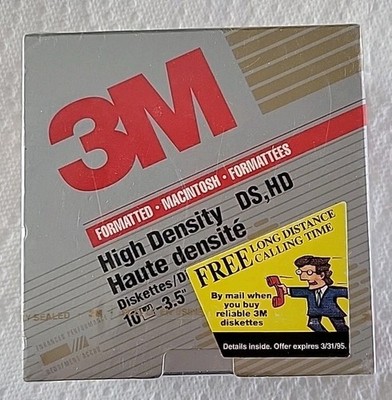 3M DSHD Diskettes Double-Sided High Density 3.5'' Floppy Disk 10PK Mac Format New