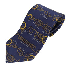 Josh Bach Nautical Knot Tie Blue and Gold 100% Silk Made in USA 58x4