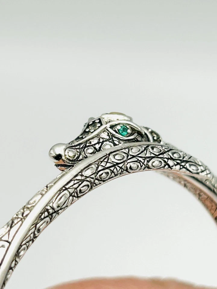 RARO Brazalete Brazalete John Hardy-JAI Plata Esterlina Oro 14K Caimán Marcasita Foto 3 de 4