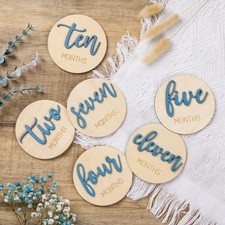 Baby Monthly Milestone Discs Boy 112 Months Wooden Cards Photo Props Signs