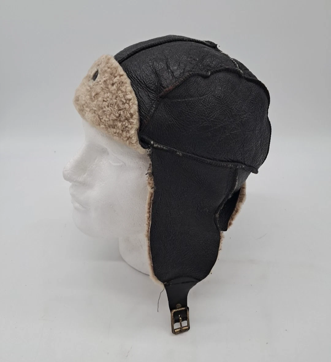 Vintage Mens Flying Aviator Hat Genuine Leather Sheepskin Made in England XL