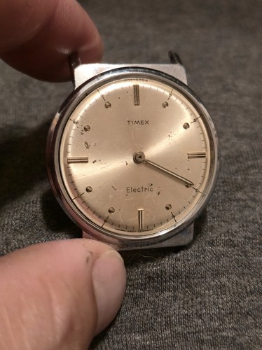Vintage Timex Electric Wristwatch Case & Dial Silver Stainless Steel Non-Numeric
