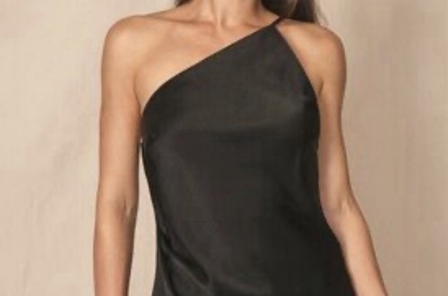 ZARA Black spaghetti strap full length halter top Cami Tank ASYMMETRICAL S NEW
