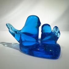 VTG Signed LEO WARD 1994 Glass Bird MOTHER  CHIC 5" Bluebird of Happiness Heart