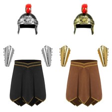 DE Herren Spartaner Kostüm Römischer Gladiator Krieger Kilt mit Helm Armschienen