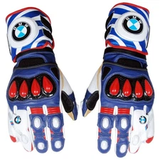 BMW Motorrad Motorbike Racing Leather Gloves Blue Red White Protective