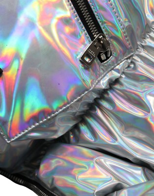 DOLCE & GABBANA Jacket Silver Iridescent Puffer Full Zip Coat IT40